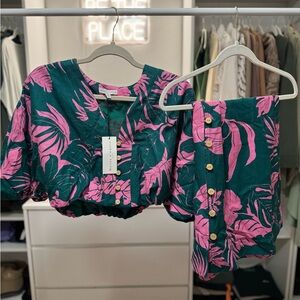 NWT Maison d’Amelie green& pink Two
Piece Top & Skirt Set
